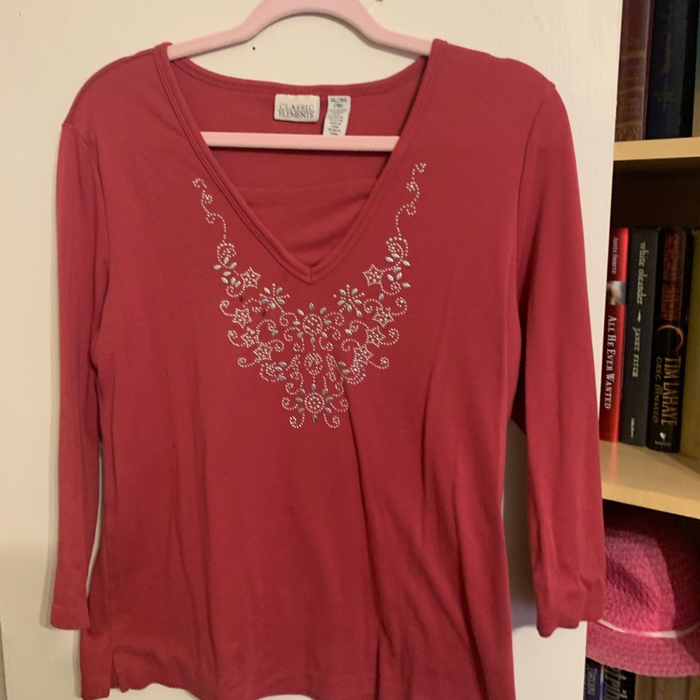 Classic Elements Pink Embellished Long Sleeve Top